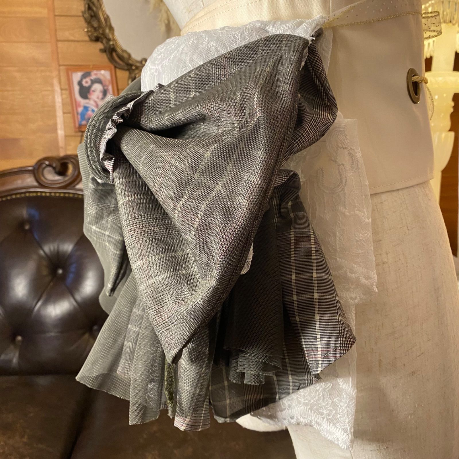 カーキチュール×グレーのチェック柄