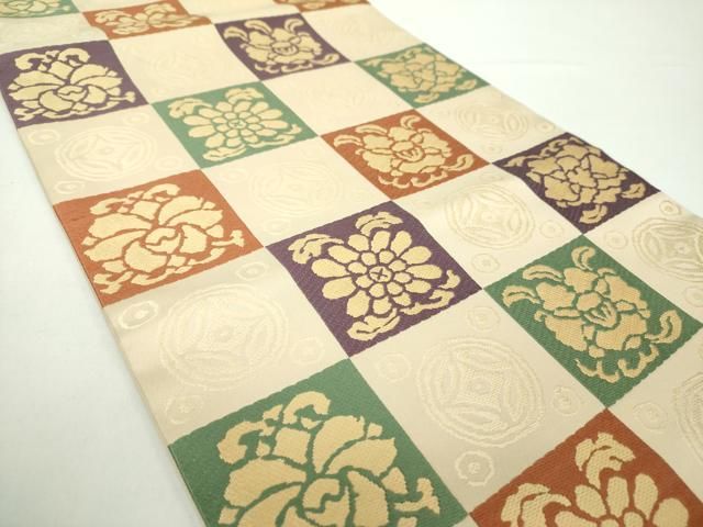 平和屋着物●俵屋 人間国宝 喜多川平朗 有職織物 つけ帯 唐織 市松花文 金糸 正絹 DAAY1030ps