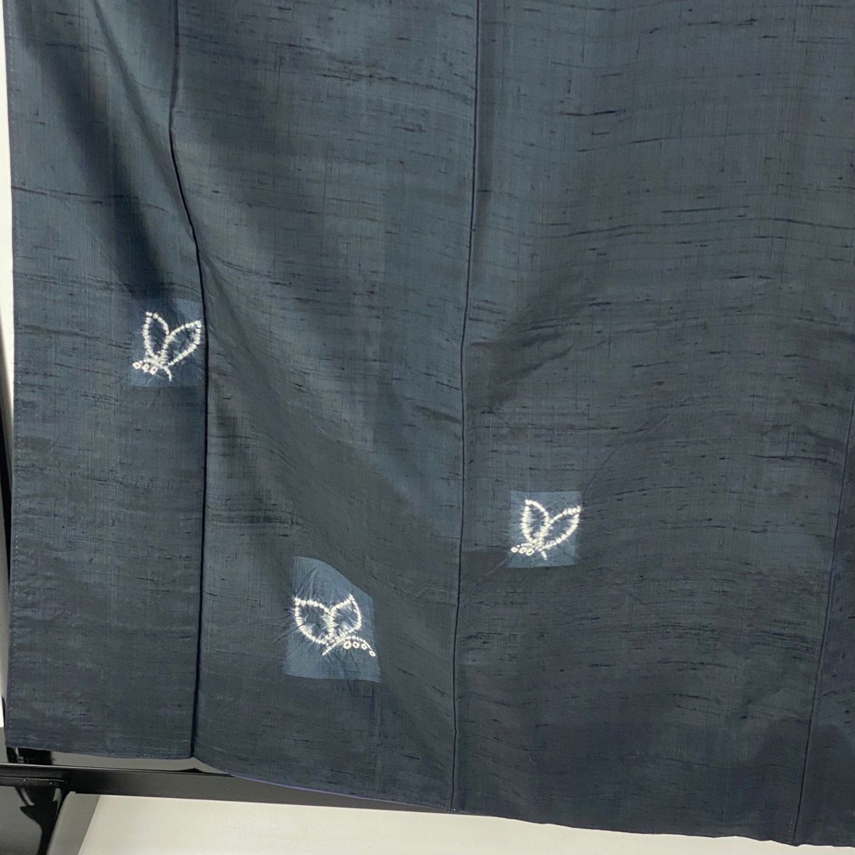 付下げ 身丈161cm 裄丈65cm M 袷 袋帯セット 紬地 蝶 濃紺 正絹 美品  