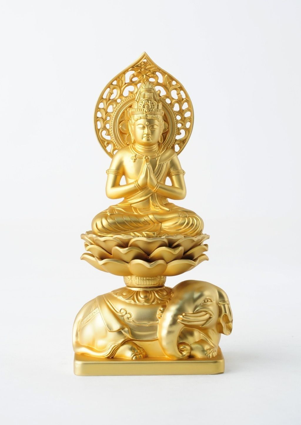 普賢菩薩 - 合金製 純金メッキ仕上げ 総高15cm 高岡銅器 仏像