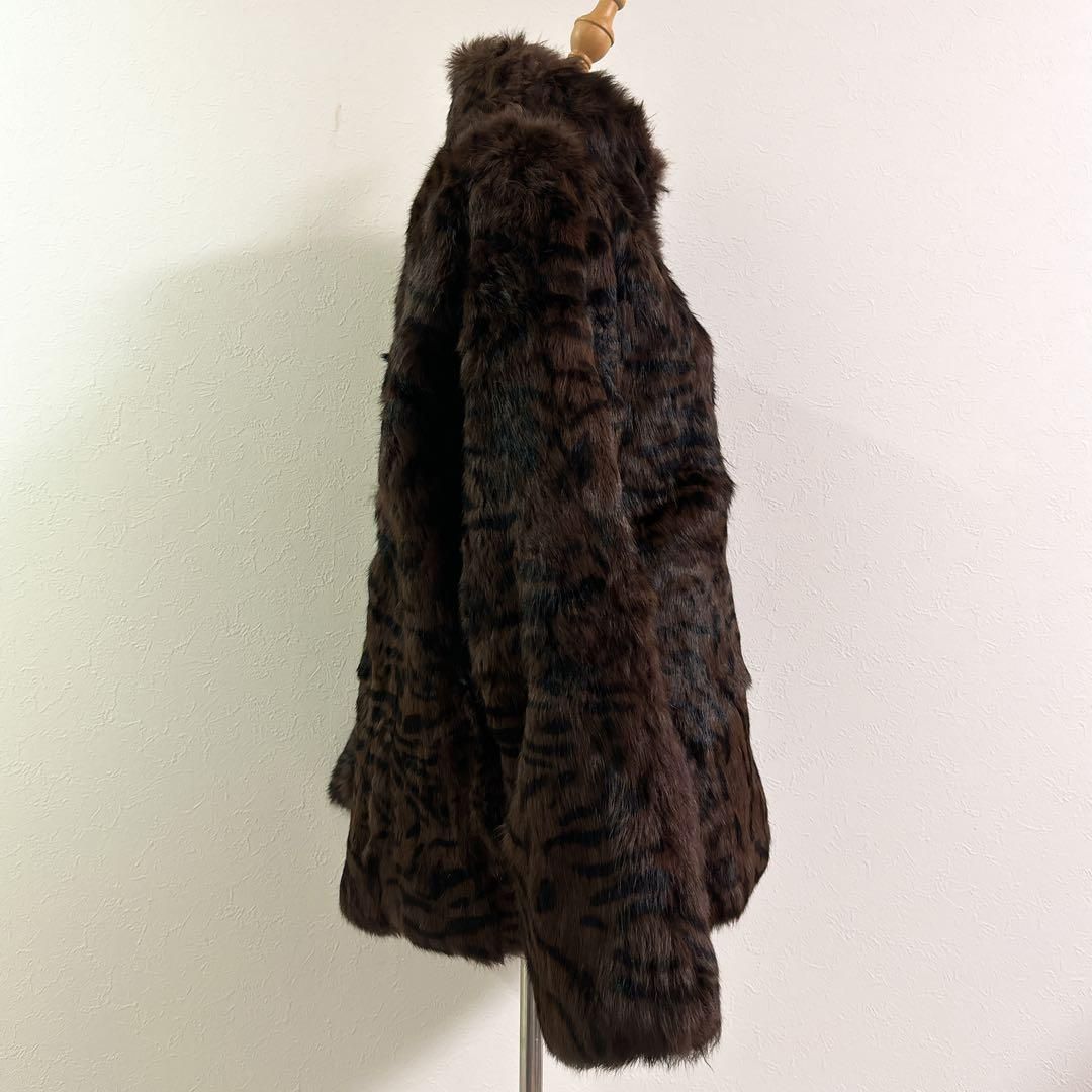 極美品】ミンクファーコート 毛皮 ブラウン 豹柄 ヒョウ ゼブラ柄 高級