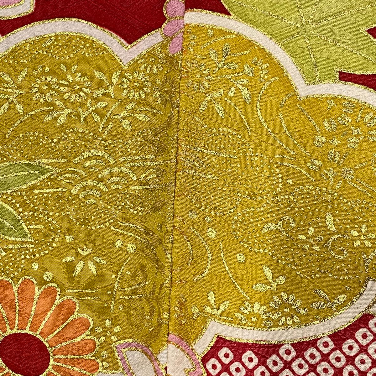 M957＋　D166 振袖　藤の花　御所車　金駒刺繍　正絹　着物　袷　極美品 M957＋ D166 振袖 藤の花 御所車 金駒刺繍 正絹 着物 袷 極美品