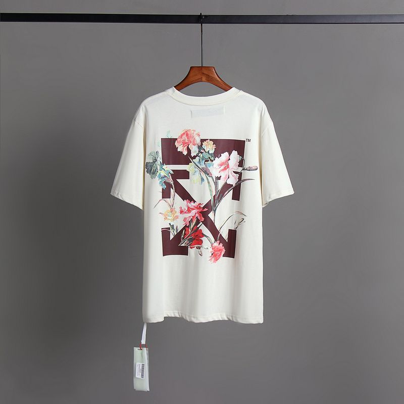 OFF WHITE アロールーズコットンラウンドネック半袖トレンディな男性と女性用Tシャツ