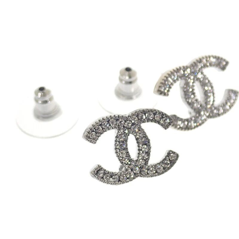 多少傷 変色あり CHANEL ココマーク D15V ピアス メタル クリスタル シルバー レディース