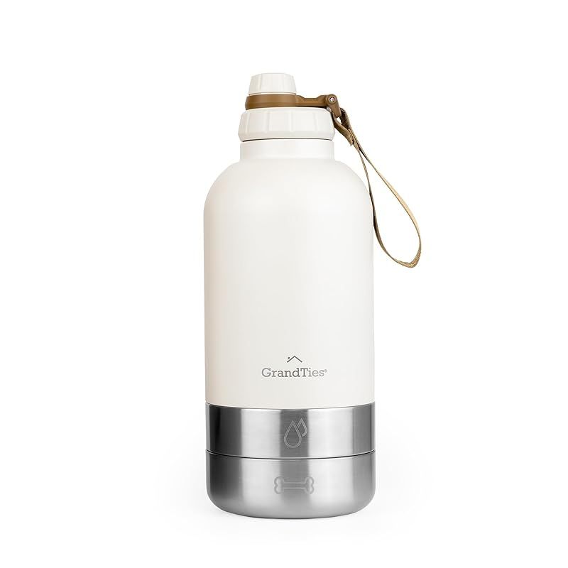 ♥ グランタイズ 真空断熱ワイドマウスボトル1890mL - 2ペットボウル アイボリーホワイト 水筒 dog 犬 散歩 公園 ドッグラン グランピング キャンプ ペットライフ 1