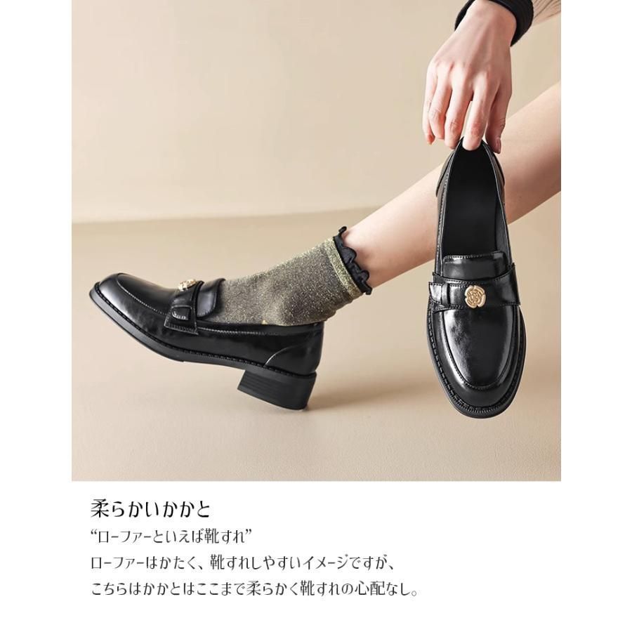 ローファー 靴 レディース スクエアトゥ ３cmヒール コインローファー レザー 消臭 軽量 柔らか コーデ 春 夏 秋 冬 シンプル 滑り止め 柔  - メルカリ