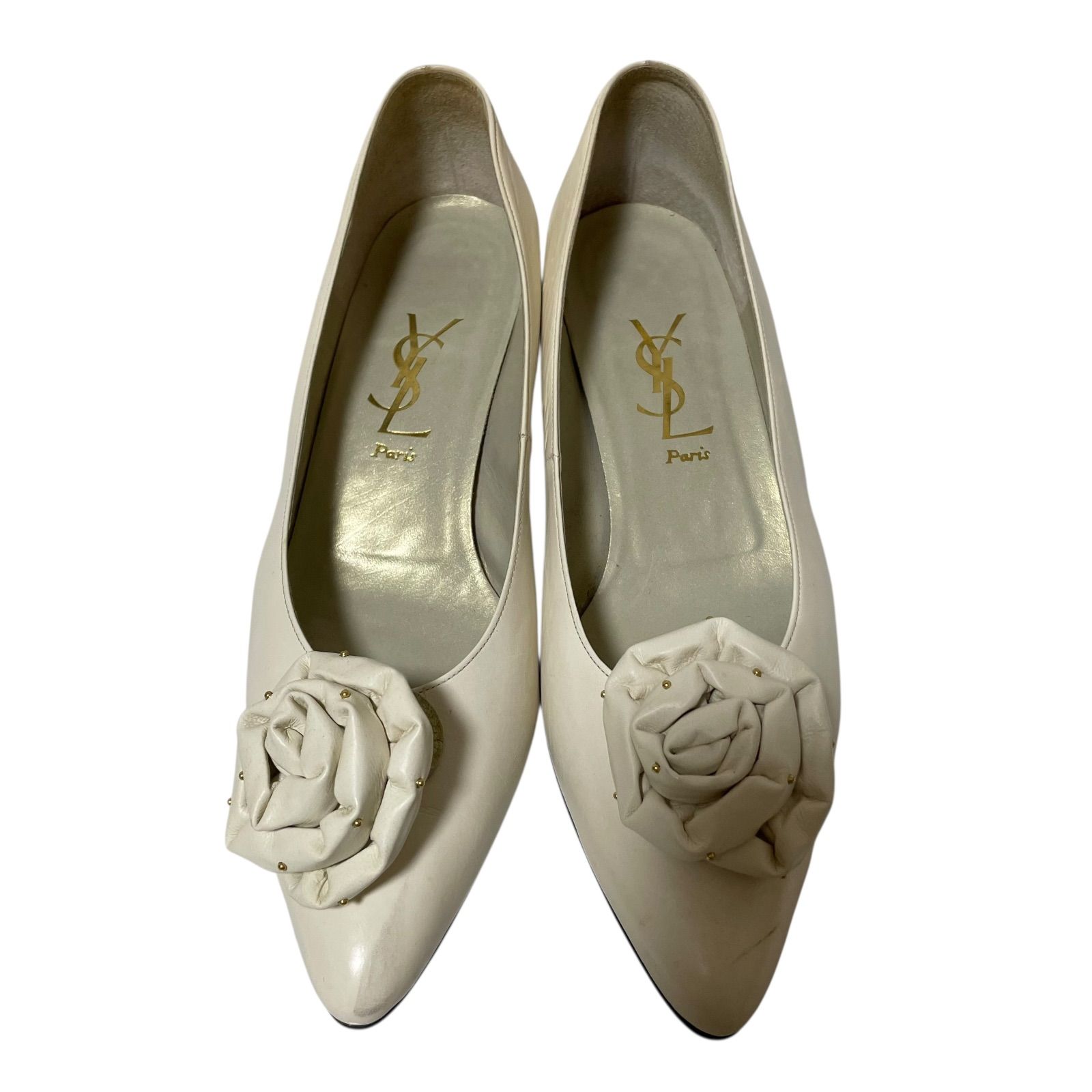 Z1574 YVES SAINT LAURENT イヴサンローラン パンプス 花装飾 オフ