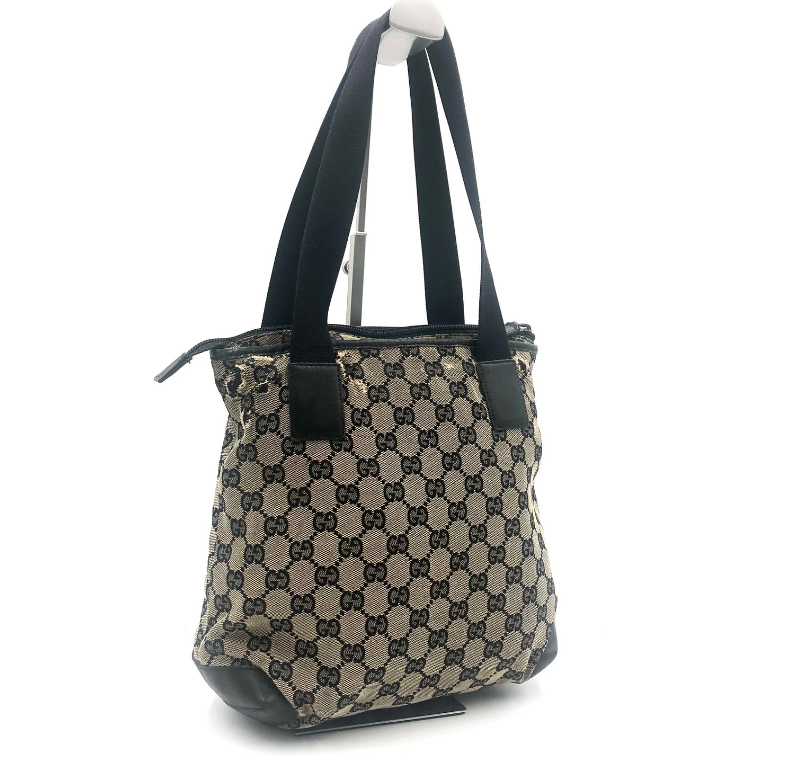GUCCI グッチGGキャンバスレザーポケットトートバッグブラック