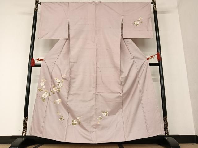 平和屋着物●訪問着　友禅　作家物　紬地　枝花文　ますいわ屋扱い　正絹　逸品　AAAT0674zg 平和屋着物○訪問着 友禅 作家物 紬地 枝花文 ますいわ屋扱い 正絹