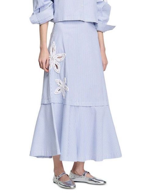 【送料無料】 サンドロ レディース スカート ボトムス Embellished Cutout Maxi Skirt Sky Blue