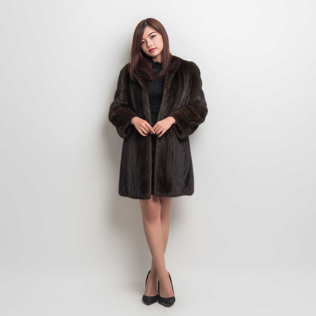♥ SAGA MINK サガミンク グラマミンク ミンクファー 毛皮 コート ミドル丈 艶やか 柔らか ダークブラウン F レディース ヴィンテージ 5-ZIF526