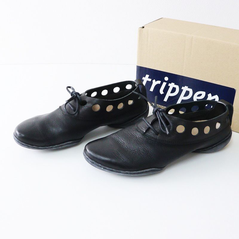 トリッペン trippen STOMATA パンチングレザー レースアップ シューズ 37|ブラック 2400014534511