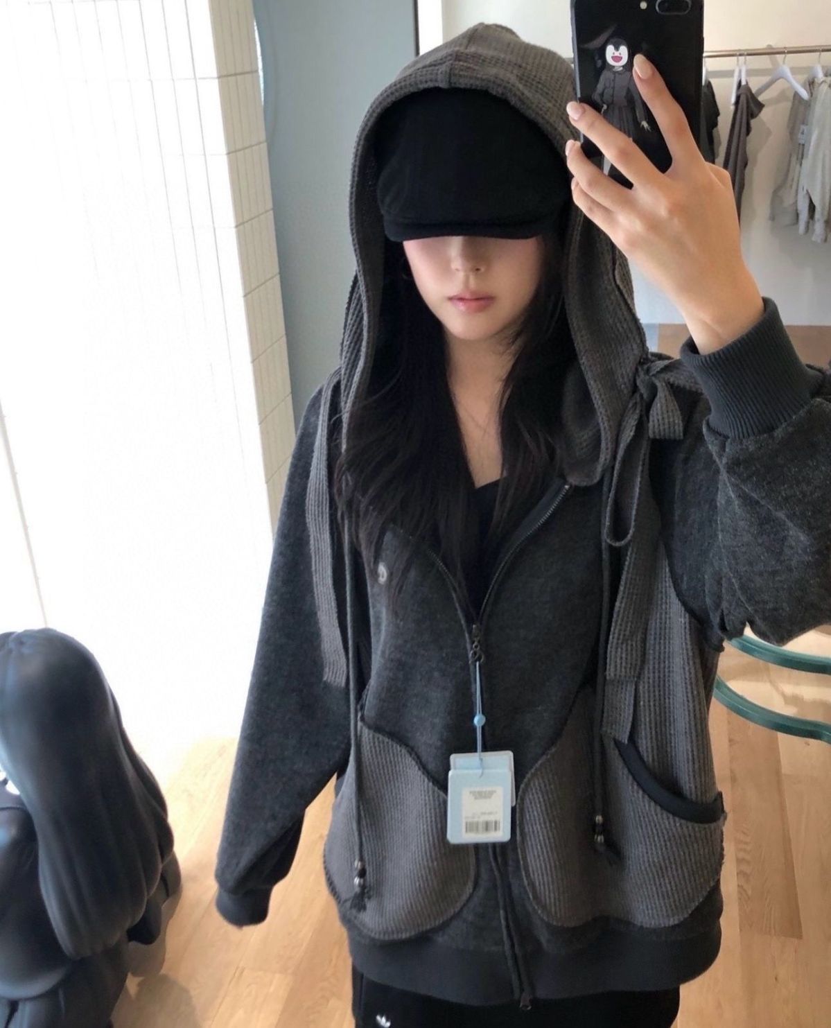 COYSEIO コイセイオ ジャケット アウター パーカー ストリート 秋冬服 イヤーマフ ジップアップ 長袖 かわいい おしゃれ 韓国 ダークグレー