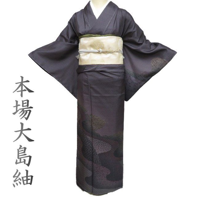 本場 大島紬 着物 未使用 正絹 袷 セミフォーマル ラベル付き