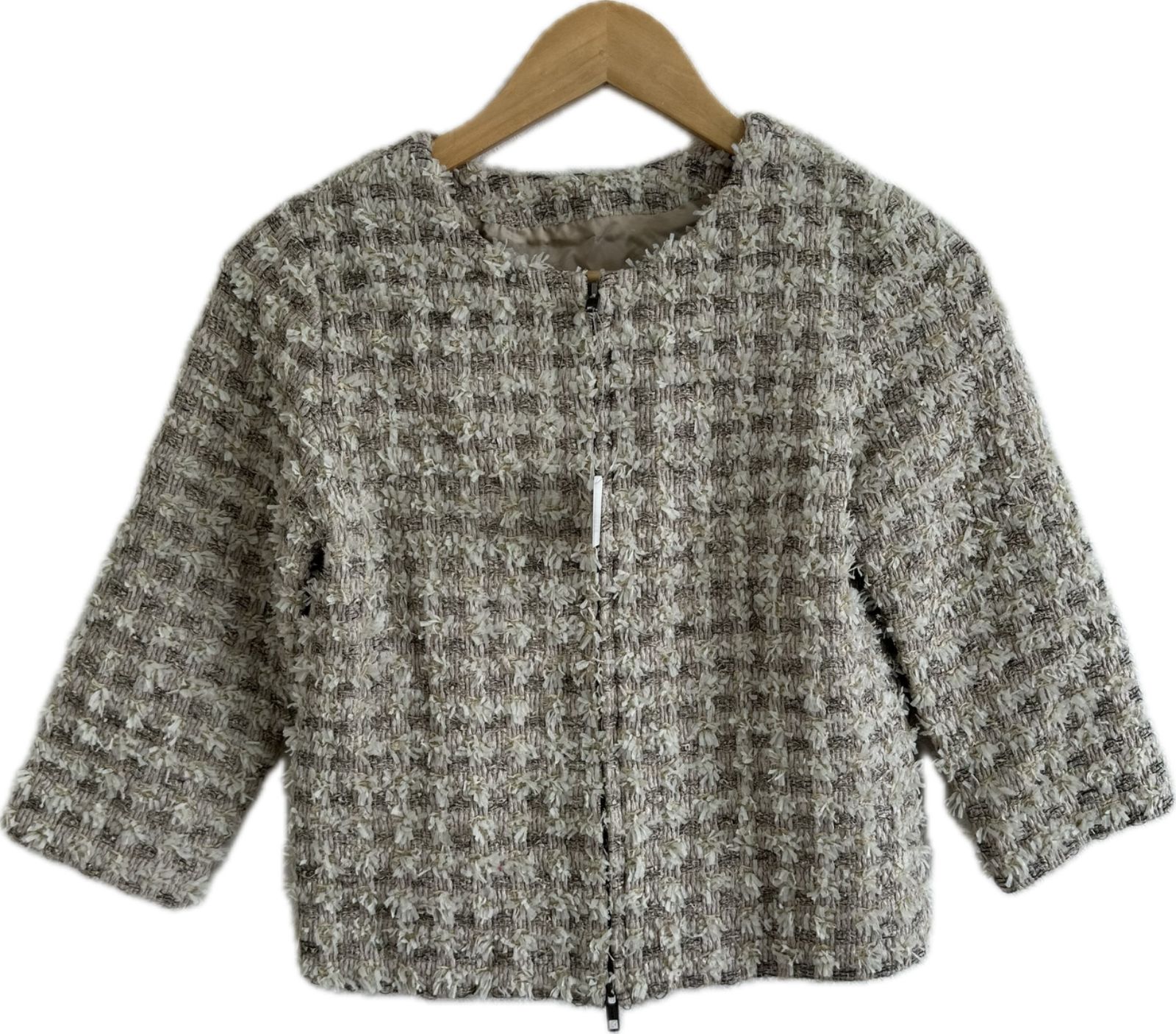 Z1456【美品】whim Gazetteウィムガゼット ツイードノーカラー