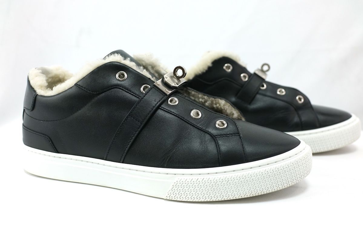 【エルメス】スニーカー デイ ケリーバックル ブラック シルバー金具黒ムートン HERMES エルメス スニーカー デイ ケリーバックル ブラック シルバー