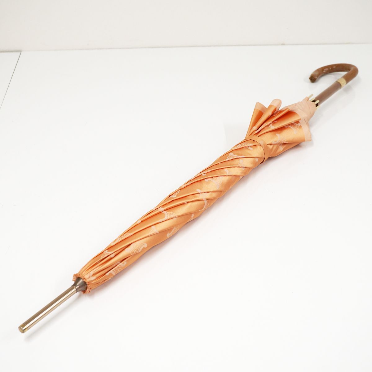 高級傘 CELINE セリーヌ USED美品 マカダム オレンジ グラス骨