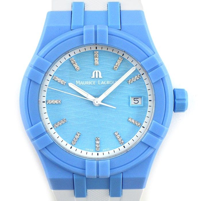モーリスラクロア MAURICE LACROIX 腕時計 タイコンタイド AI2008-AAAA1-3A0-0 ダイヤインデックス ブルー文字盤 ラバー オーシャンバウンド プラスチック クオーツアナログ 箱 保付き