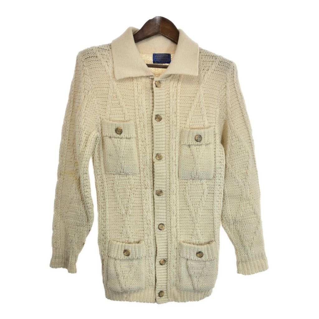 70年代 USA製 PENDLETON ペンドルトン ウール ニット カーディガン ホワイト (メンズ S) 中古 古着 T0442