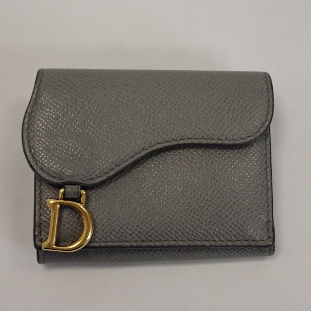 Th998982 クリスチャンディオール サドル ミディアム ウォレット 三つ折り財布 本革 水色系 レディース Christian Dior