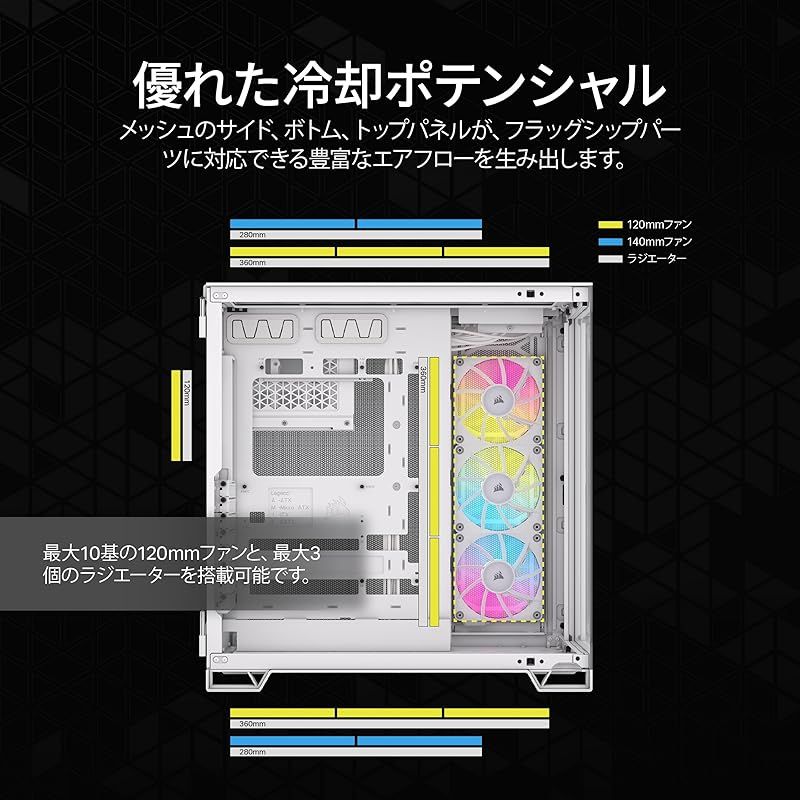 CORSAIR 6500X RGB Micro ATX Dual Chamber PCケース iCUE LINK RX120ファン付き ホワイト CC-9011270-WW UP786_INFO
