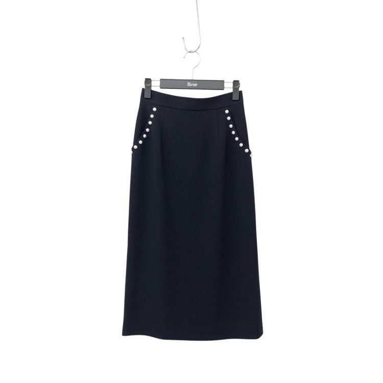 Rene ルネ ポケットパール付きIライン スカート ネイビー 34 5414070