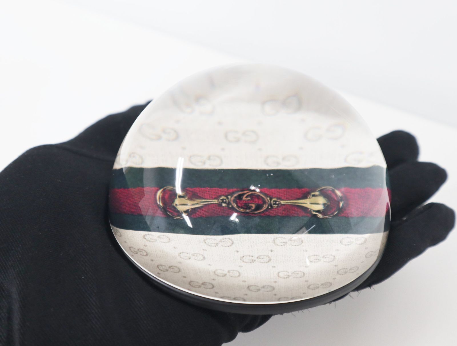 グッチ GUCCI ペーパーウェイト ホースビット GG柄 ガラス 置物