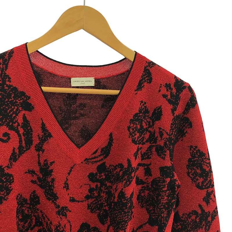 【美品】  DRIES VAN NOTEN / ドリスヴァンノッテン | 2020SS | × CHRISTIAN LACROIX ゴブラン柄 グリッター ニット | S | ブラック/レッド | レディース 美品】 DRIES VAN NOTEN / ドリスヴァンノッテン | 2020SS