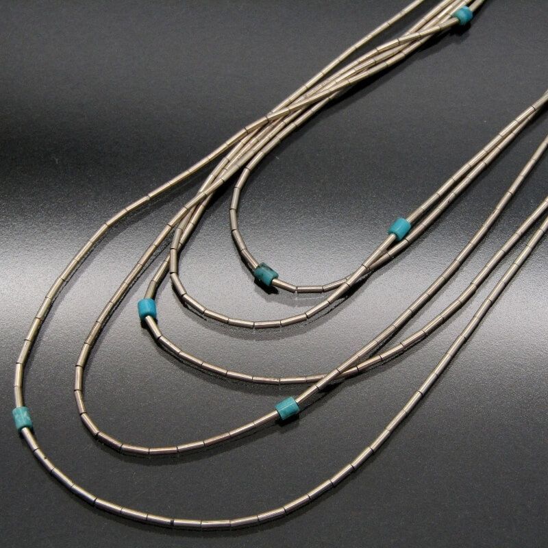 ターコイズ シルバー ペンダント 5個セット Navajo ナバホ族 ネックレス リキッドシルバー ターコイズ 53cm
