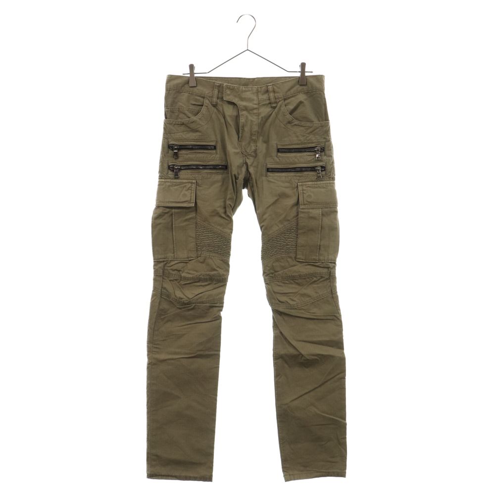 BALMAIN バルマン 15SS リップストップバイカーロングパンツ トラウザー カーキ S5HT552C487 BALMAIN (バルマン) 15SS リップストップバイカーロングパンツ