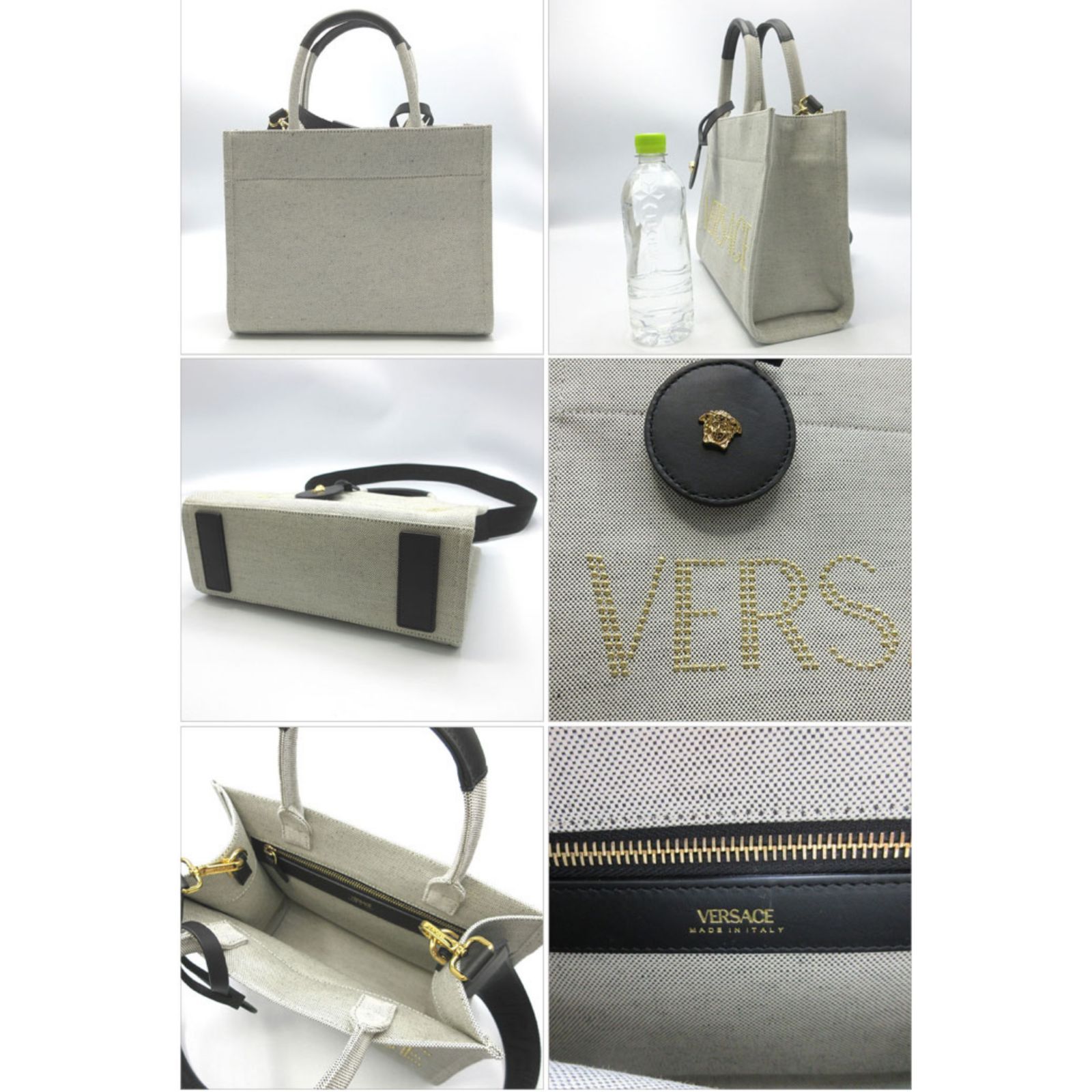 ヴェルサーチェ トートバッグ VERSACE キャンバス スタッズロゴ