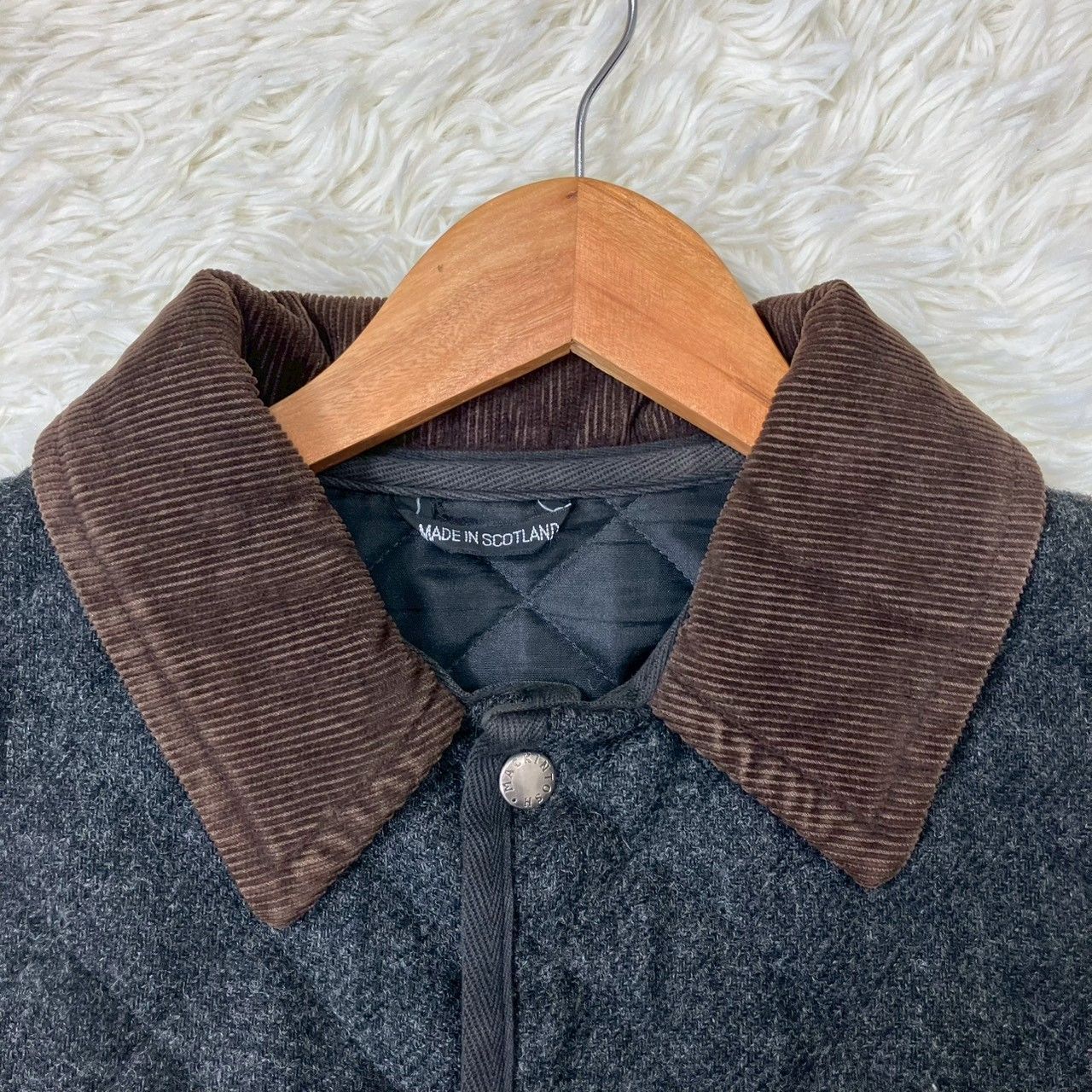 マッキントッシュ キルティングコート 襟バイ コーデュロイ ウール100％ サイドベンツ グレー Lサイズ相当 お値段交渉を受け付けます