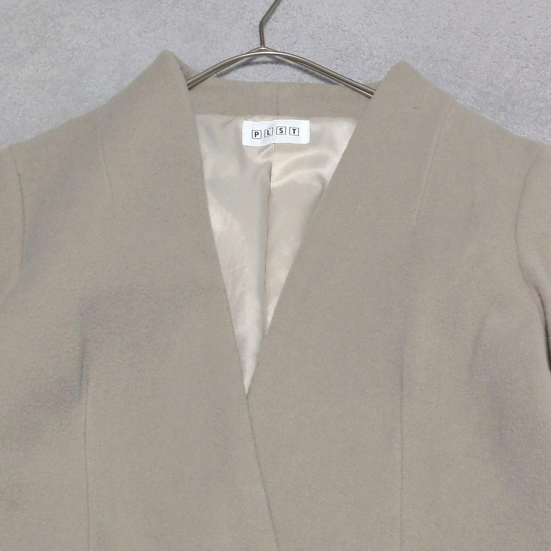 PLST グレージュ ノーカラーコート ロング丈 M