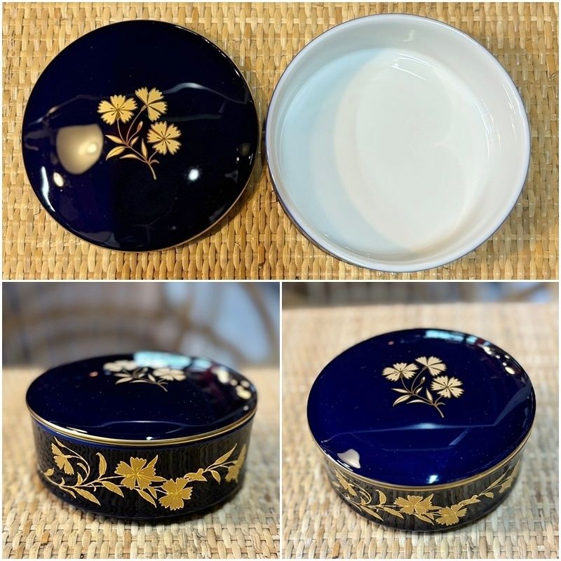 香蘭社 蓋付き 小物入れ 2個セット 直径11cm ペア ルリ金彩 白