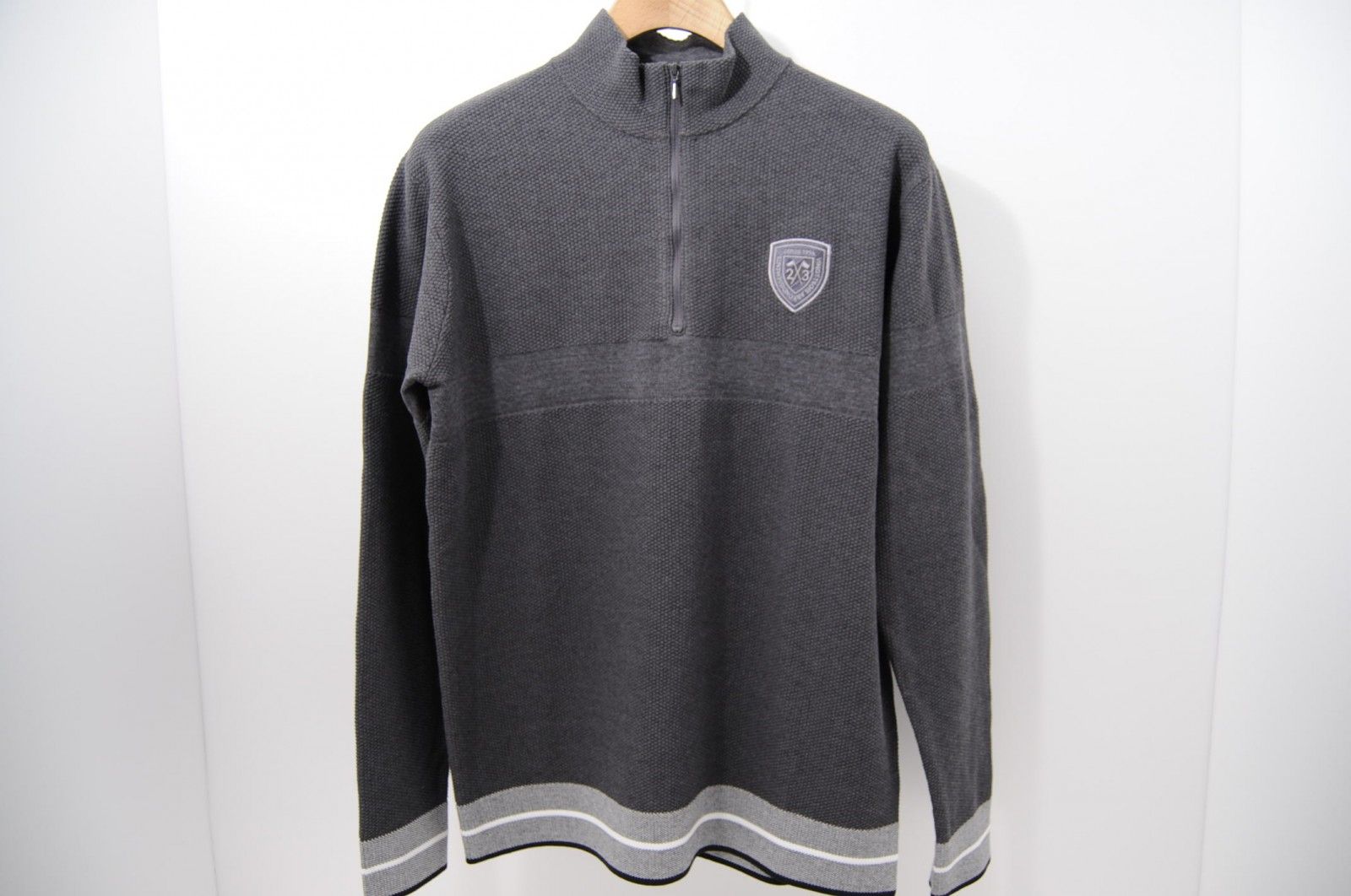 中古 メンズ 23区ゴルフ 23区GOLF ニット L グレー 長袖ハーフジップセーター