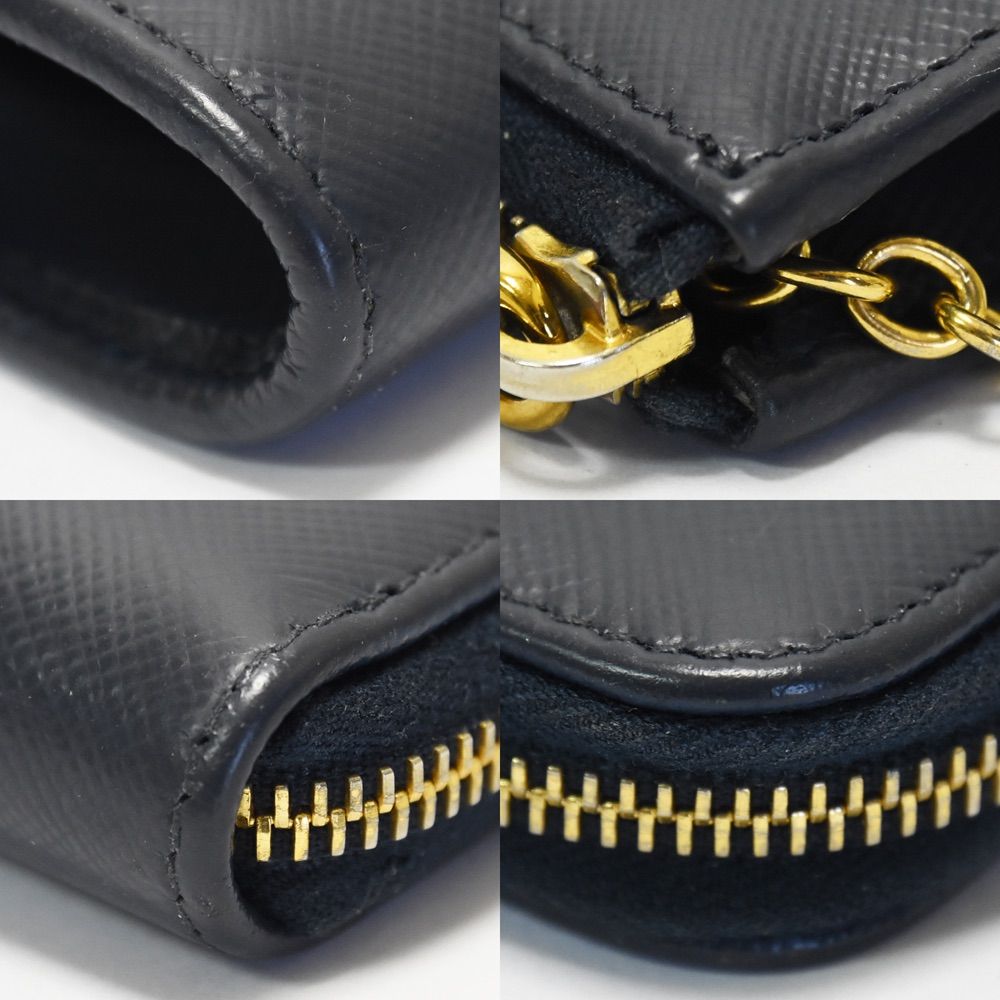 【美品】プラダ コインケース キーリング サフィアーノレザー 1PP026 黒 PRADA プラダ キーケース コインケース キーリング L字