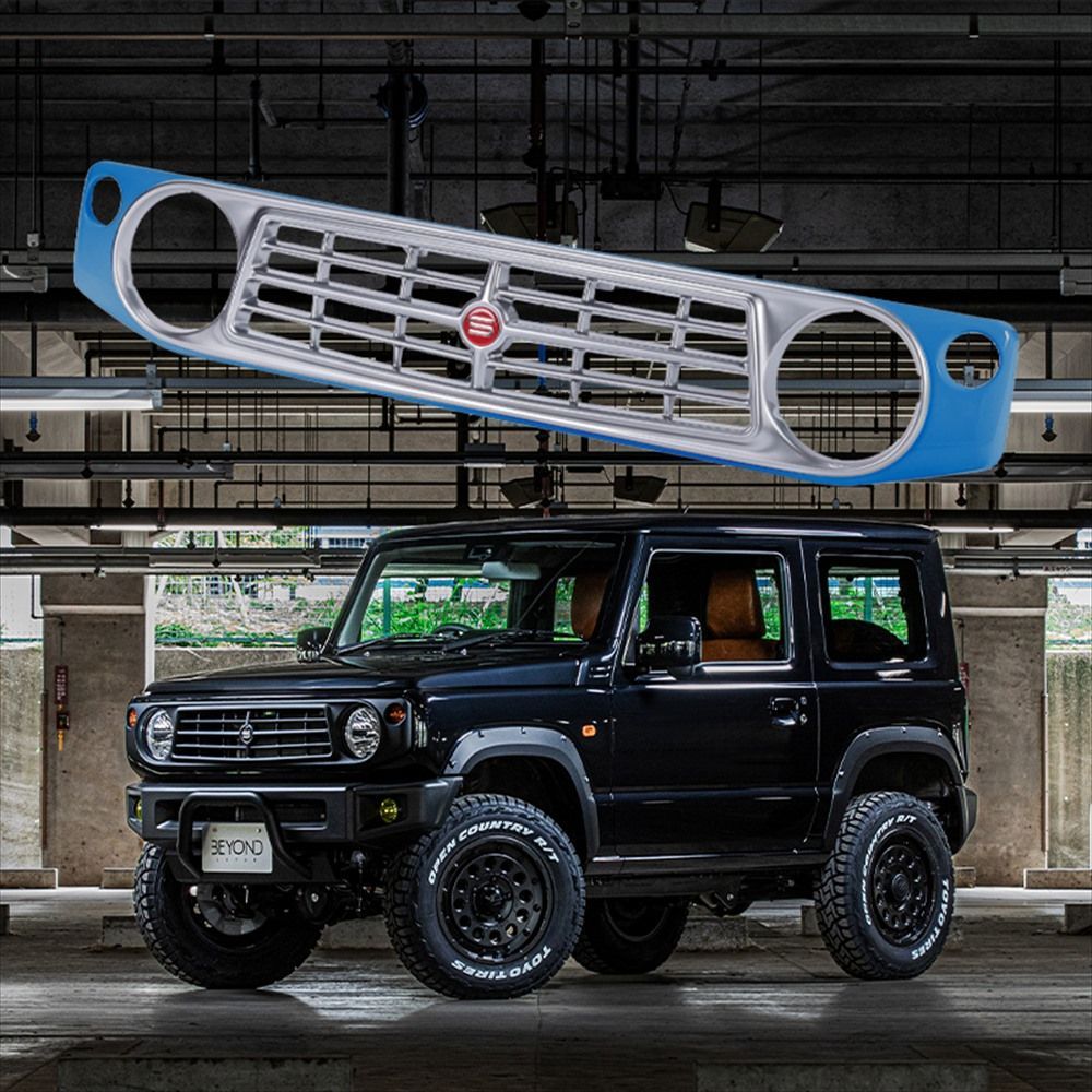 フロントグリル ジムニー JB74 BEYOND ブリスクブルーメタリック 塗装済 サニーフェイスグリル レッドエンブレム ビヨンド【befgsu11-ts-zwy-re-80002】 【VS-ONE】