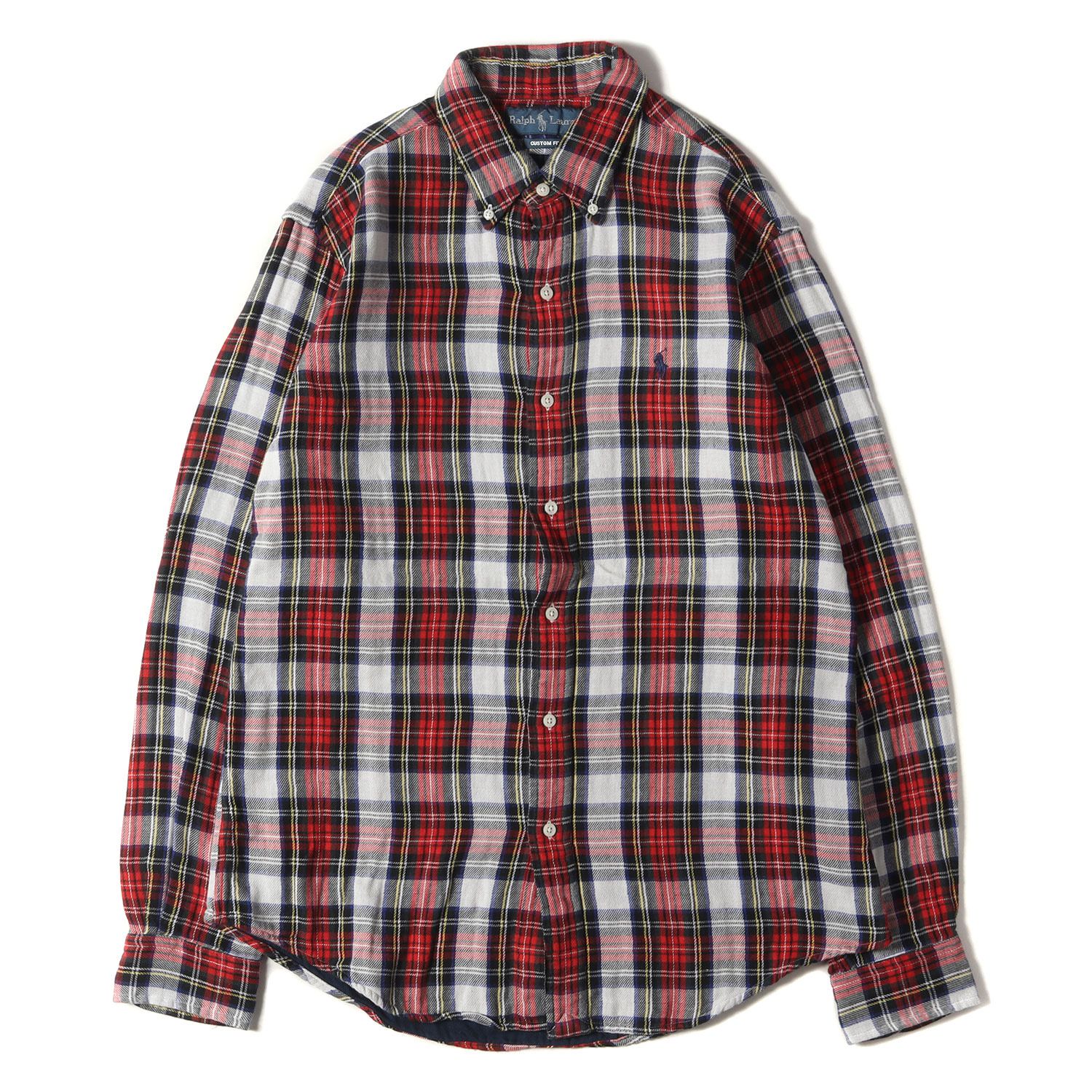 美品 RALPH LAUREN ラルフローレン シャツ サイズ:M タータンチェック ダブルガーゼ ボタンダウン 長袖 シャツ CUSTOM FIT レッド グリーン トップス カジュアルシャツ【メンズ】