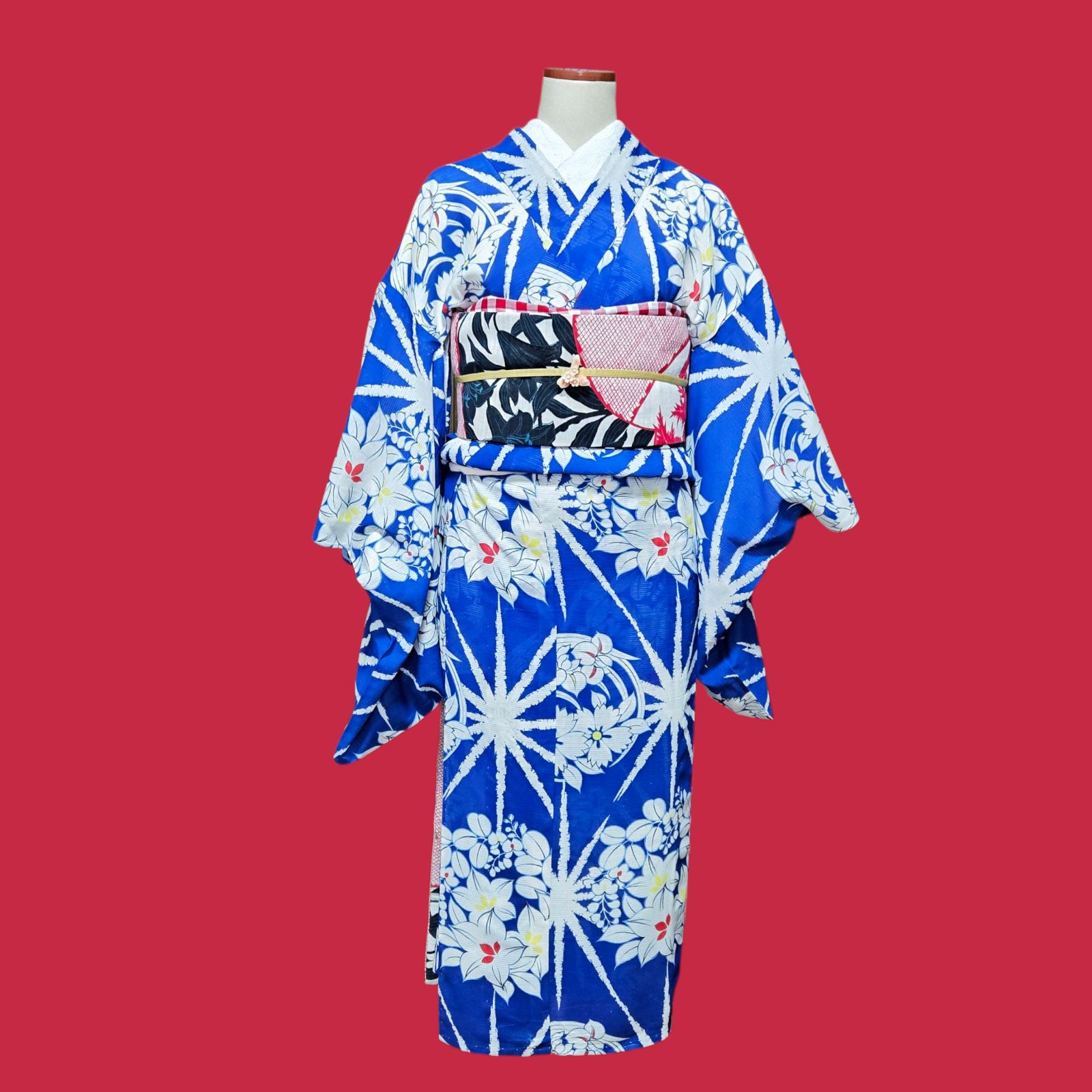 夏着物 正絹 紗“雪輪に乗って夏を遊覧中♪菊や菖蒲、藤、紅葉や撫子”袋帯L-85 夏】未使用 型染め友禅 夏椿 花柄 絽 夏着物 訪問着 正絹 白