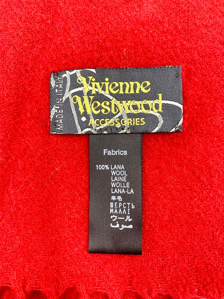 美品 未使用 ヴィヴィアンウエストウッド マフラー レッド 赤 刺繍ロゴ ウール Vivienne Westwood ヴィヴィアンウエストウッド ウール100% ロゴ
