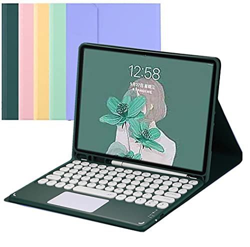 iPadAir/Air2/iPad5/iPad6_深緑 タッチパッド付き iPad Air Air2 iPad5 iPad6 キーボード ケース 第6世代 第5世代 分離式 アイパッド9.7インチカバー キーボード付き 丸いキー カラフル ペンホルダー内蔵 マ