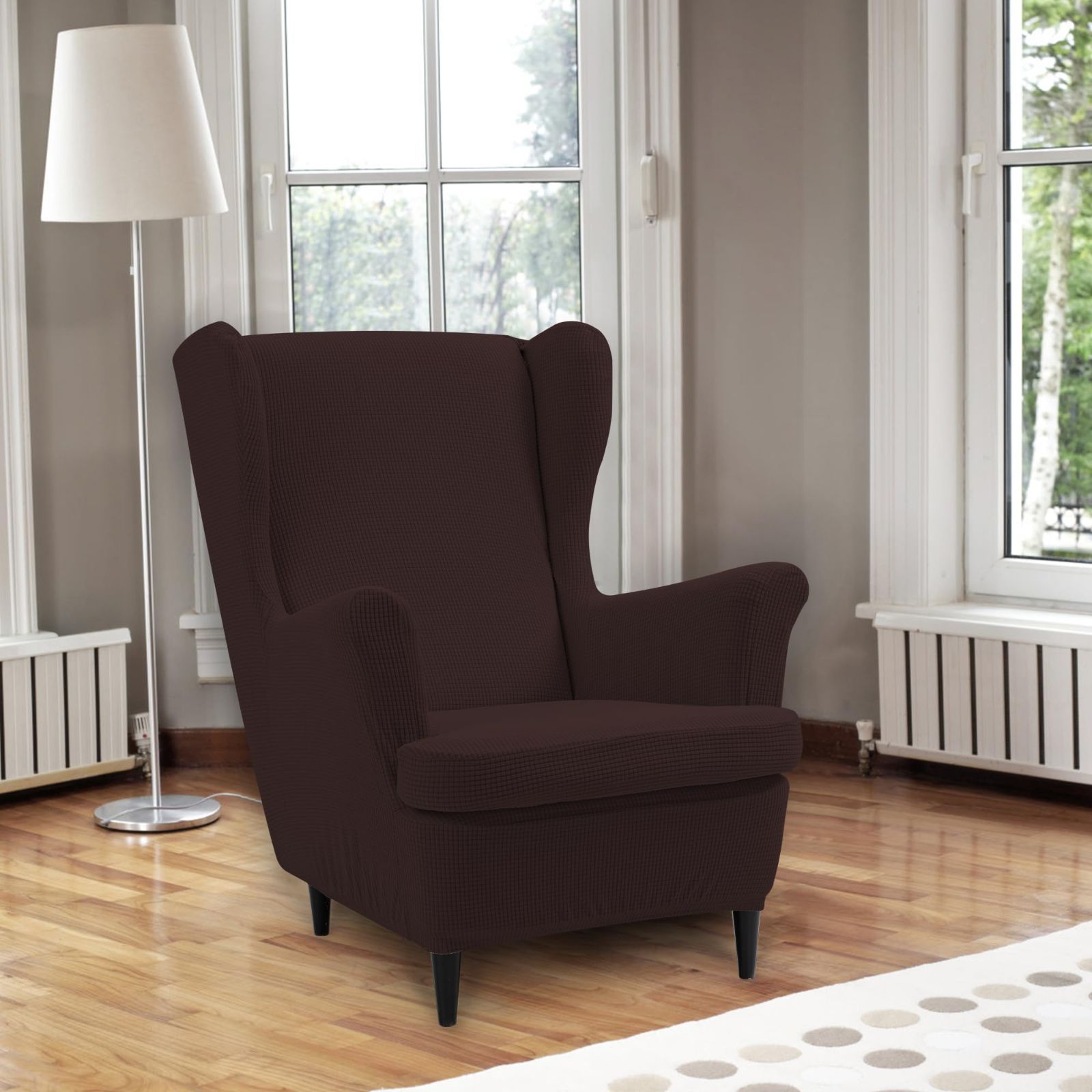 ウィングチェアカバー 肘付き 椅子カバー ファッション ライトブラウン