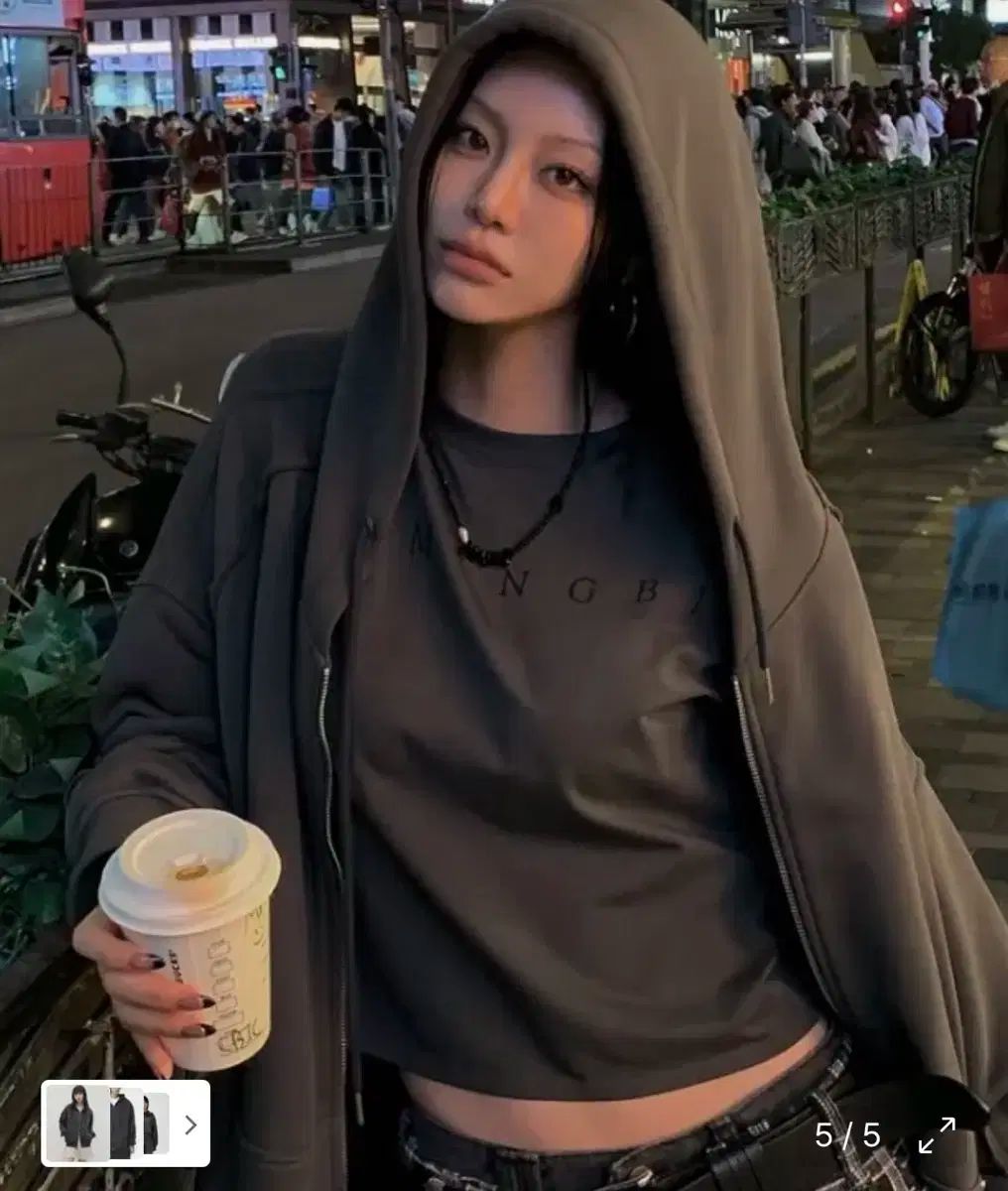 TREEMINGBIRD スウェット ジップアップパーカー フード付き チャコール