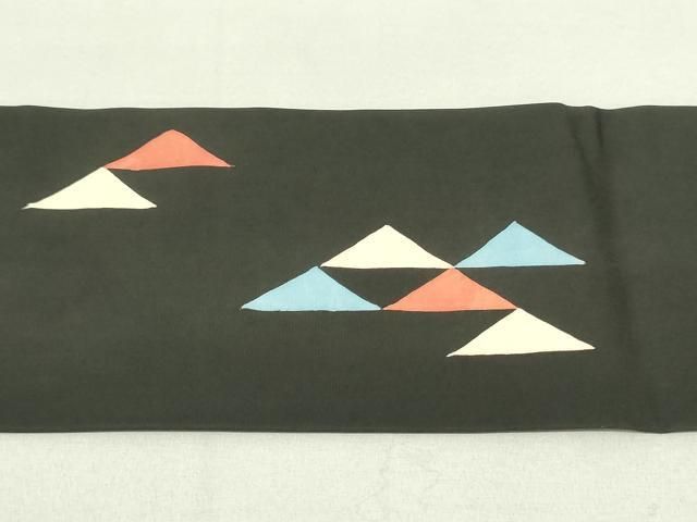 平和屋着物○塩瀬 九寸名古屋帯 手描き 般若 黒地 金彩 正絹 逸品  