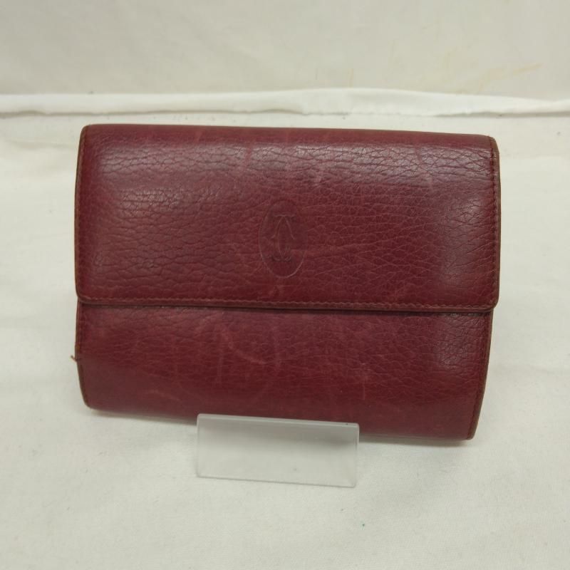 極美品　カルティエ 長財布 がま口 マストライン フラップ レザー 赤 極美品 カルティエ 長財布 がま口 マストライン フラップ レザー 赤