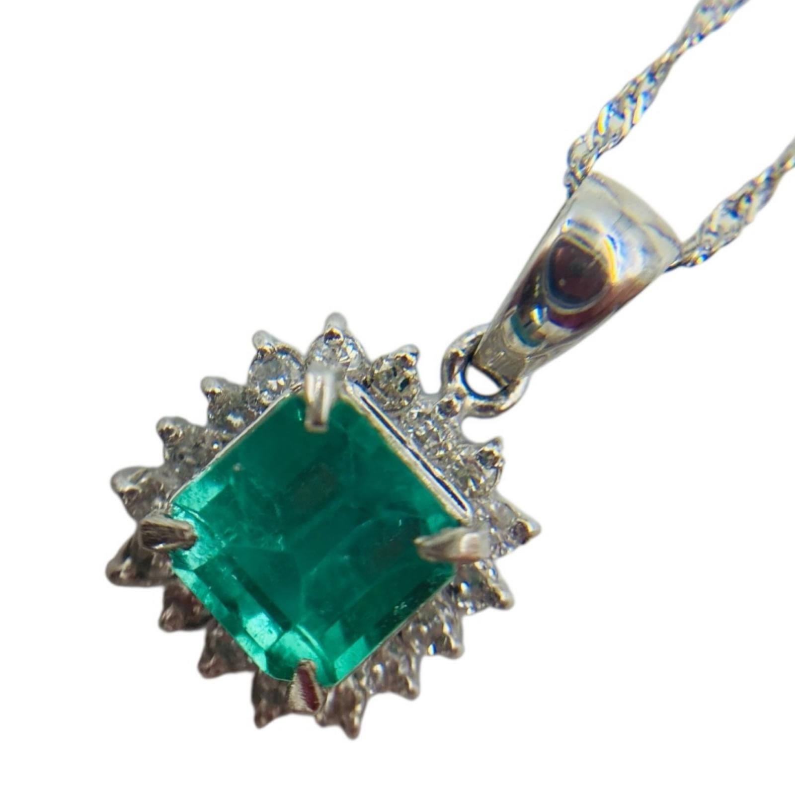 プラチナ Pt850 Pt900 エメラルド 0.71ct ダイヤ 0.14ct 2.4g ネックレス 42cm ペンダントトップ