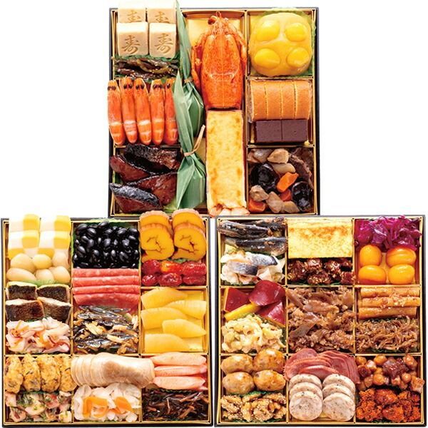 29日～30日お届け おせち 博多久松 和洋折衷本格料亭おせち 博多 三段重 4～5人前人前 44品 冷凍品 2025 お節 御節 おせち料理 お節料理 自宅用 おうち用 和食 洋食 和風 洋風 豪華 豪華爛漫 惣菜 お取り寄せ