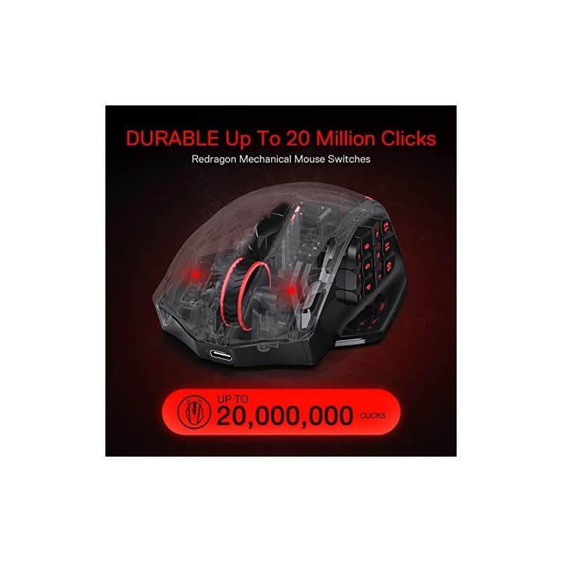 Redragon M 913インパクトエリートワイヤレスゲーミングマウス 16000 DPI有線 無線RGBゲーマーマウス 16プログラマブルボタン 45時間バッテリーとプロ光学式センサー 12サイドボタンMMOマウス