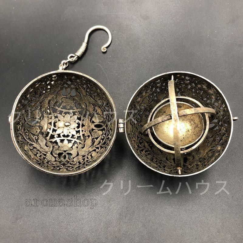 銅細工 六角亭式薫香炉 置物 茶卓 香炉 香道具 装飾品 工芸品 美術品 銅 細工 茶道具 香道具 香薫球 倒流香弔炉 花鳥紋香球 工芸品