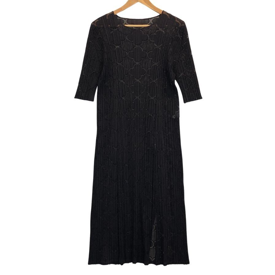 プリーツプリーズ 半袖ワンピース クローバー柄 バックスリット AFB36